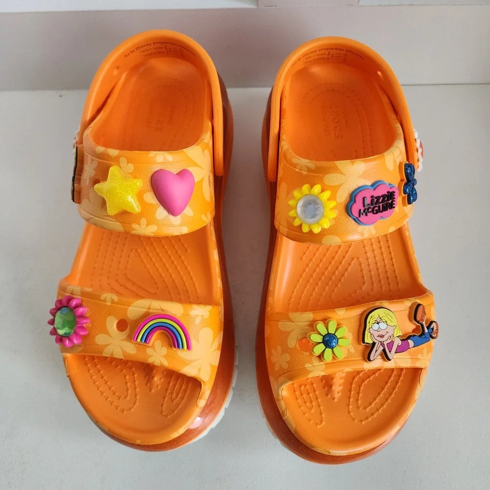 Crocs Disney 2024 Lizzie McGuire Mega Crush Sandals Orange Platform Women 6 RARE
